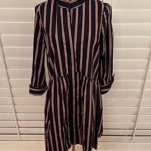 Tuckernuck Navy and Brown Striped Long Sleeve Royal Shirt Dress